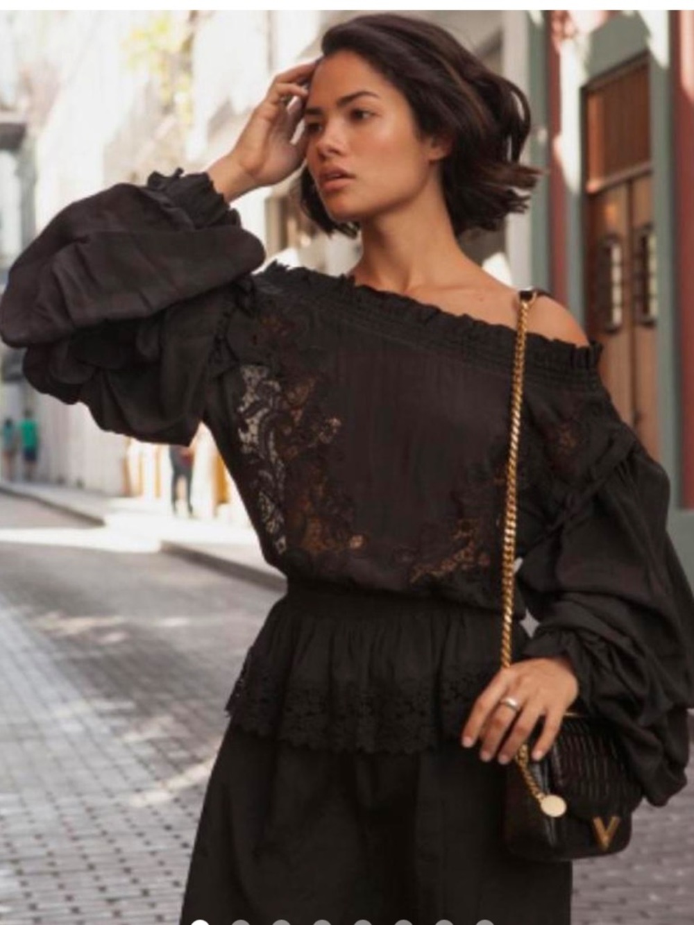 The Kooples Black Lace Off-Shoulder Mini Dress